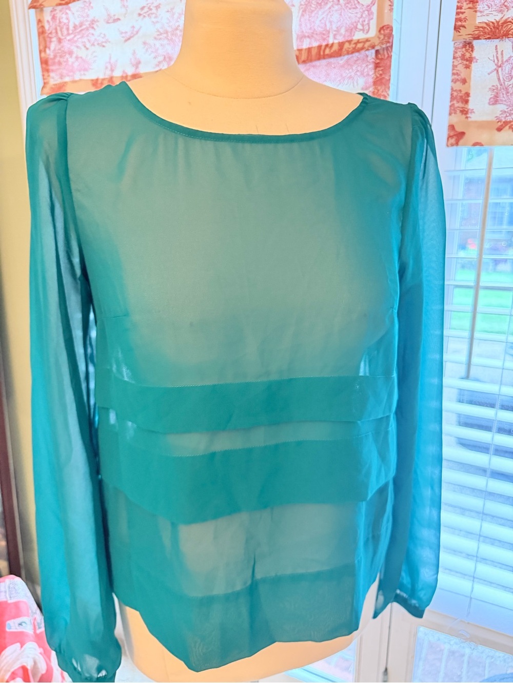 BCBGeneration Teal Layered Sheer Blouse